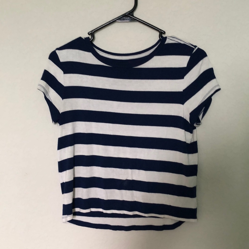 Blue and white striped crop top
